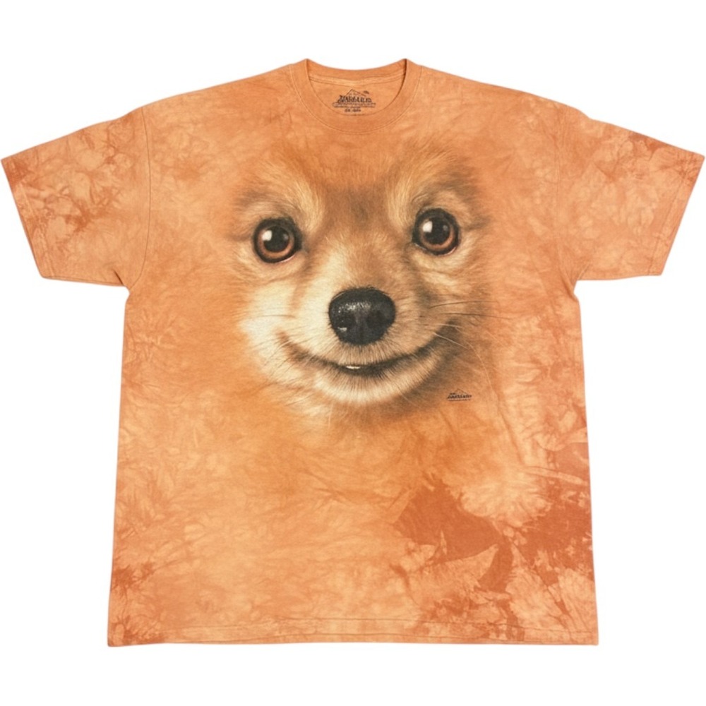 Vintage Y2K The Mountain Pomeranian Dog Big Face T Shirt XXL Orange Tie Dye USA